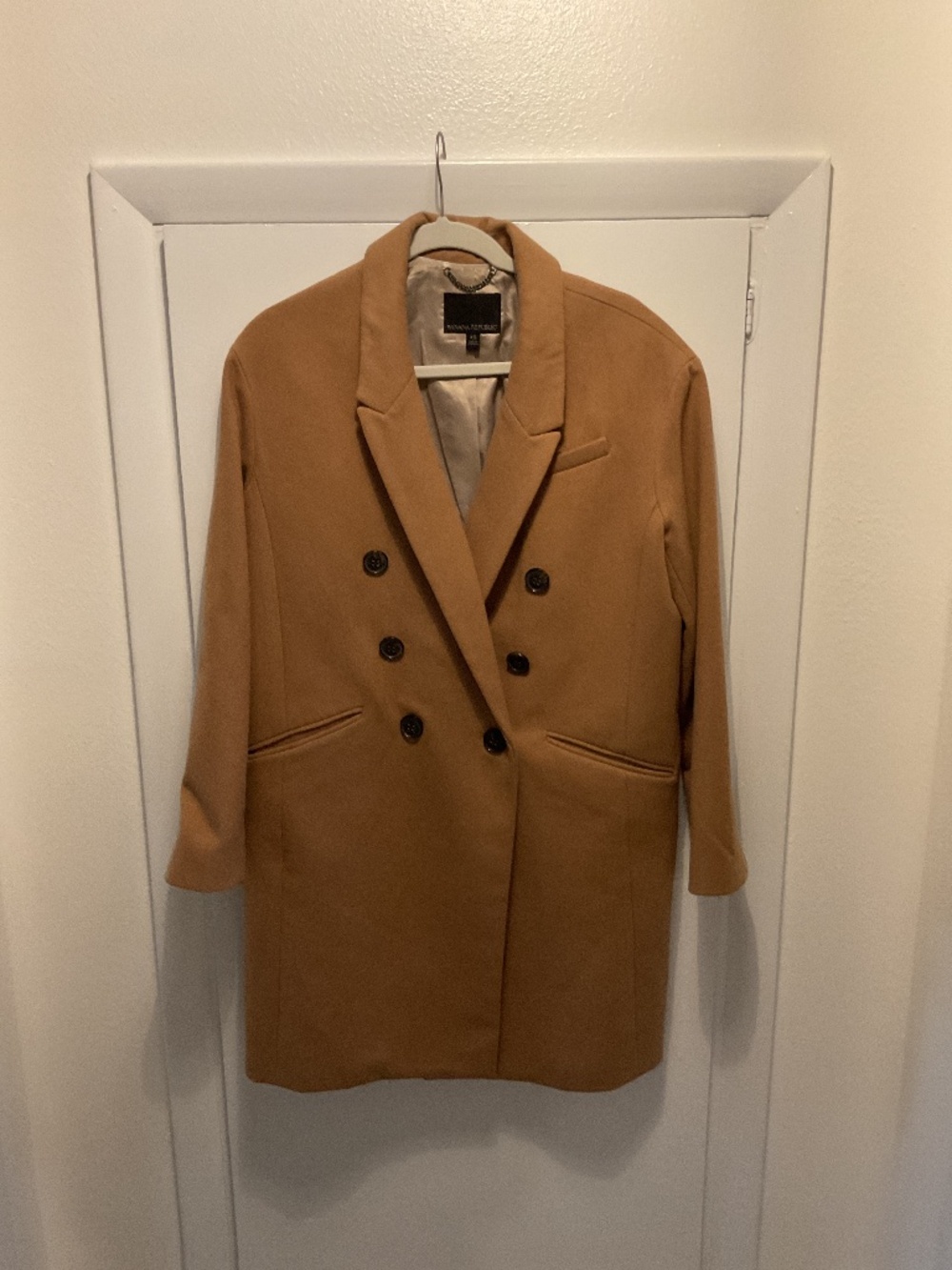 Banana Republic Double Breasted Camel 6 Button Closure Coat, Size XS